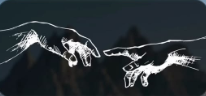 Two illustrated hands reaching toward each other